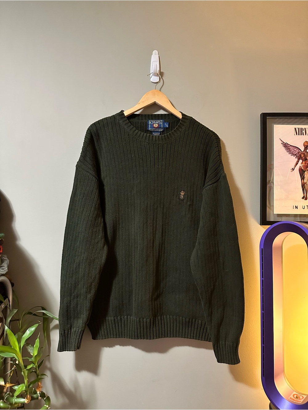 Vintage Chaps Ralph Lauren Green Ribbed Crewneck Sweater